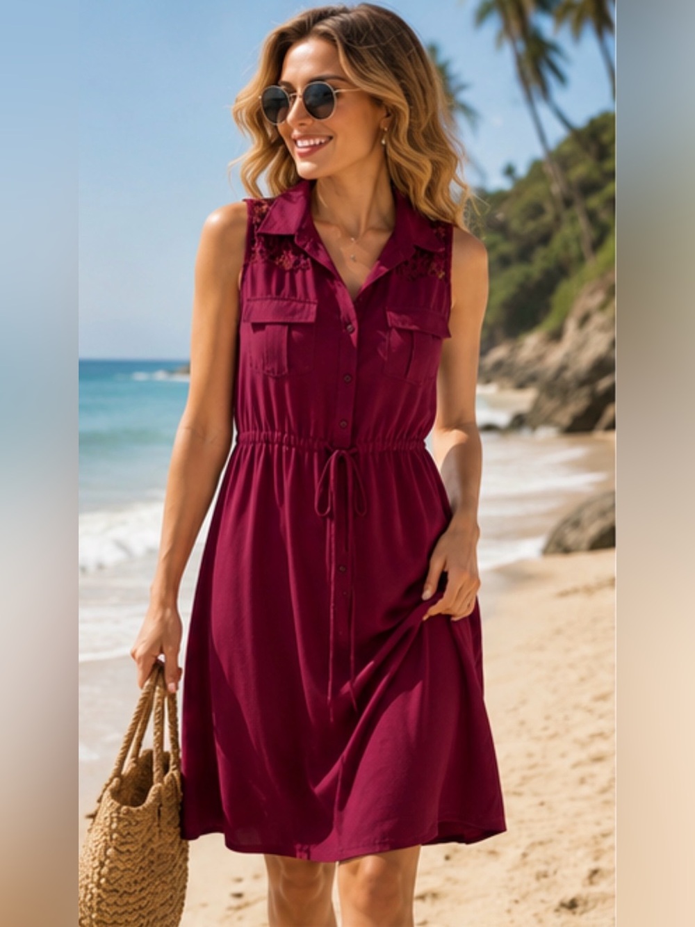 Charlotte Russe Burgundy Sleeveless Shirt Dress